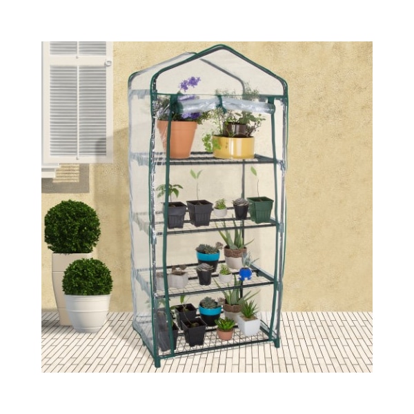 Nature Spring 4-Tier Greenhouse, Outdoor Gardening House with Zippered and Metal Shelves for Vegetables/Flowers 159305GUD - main